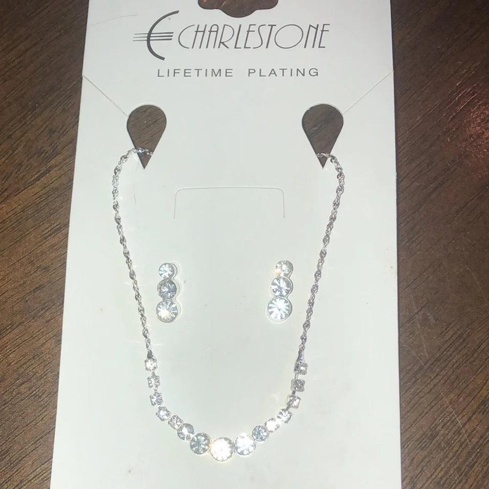 Charlestone Elegant Silver Tone Austrian Crystal Necklace and Earring Set